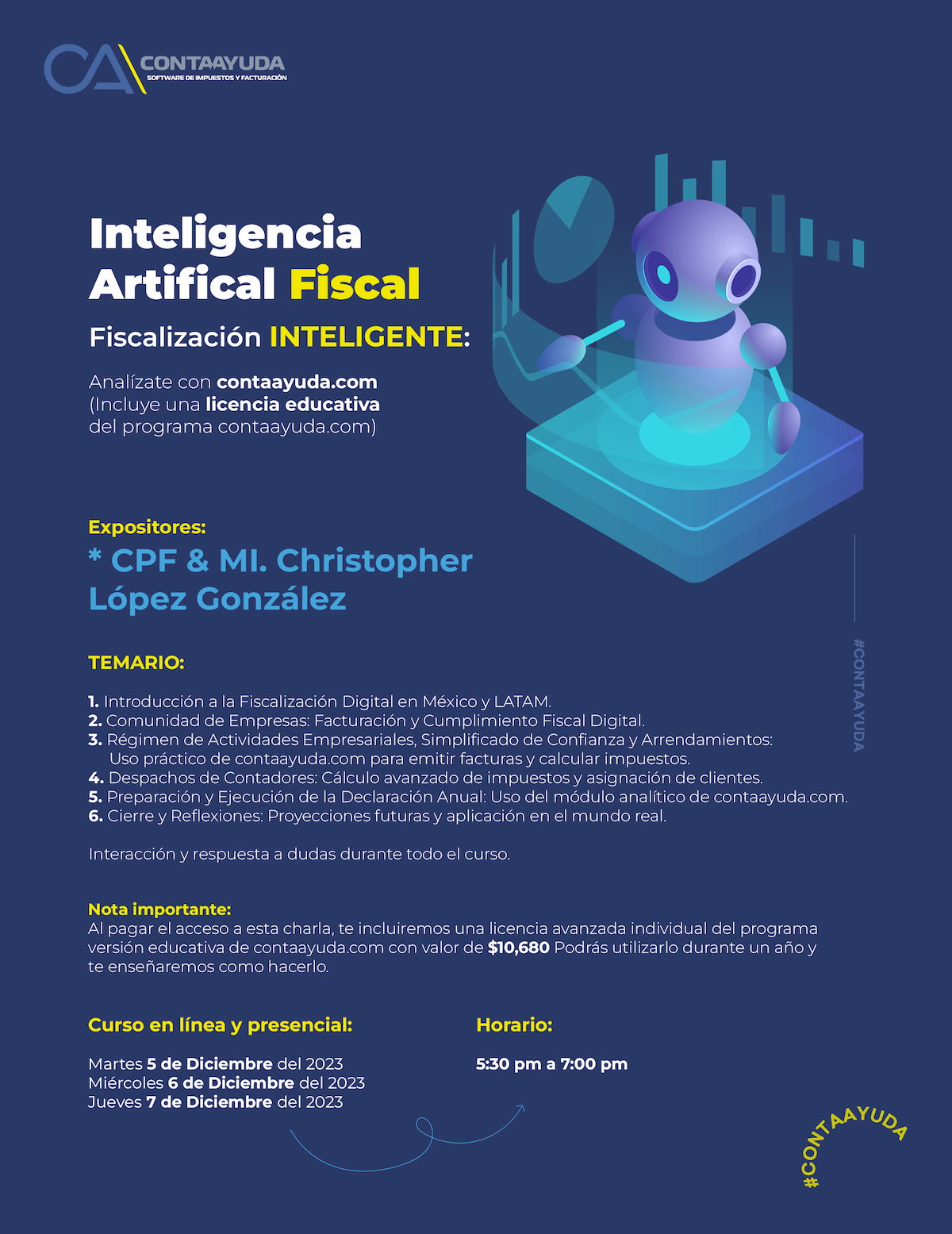 Promocional de curso para aprender a calcular impuestos personas físicas Mesa de trabajo